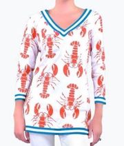 Designs Lobster Print Tunic Long Top Red White Blue Oversized XS