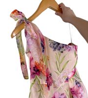 Women's Scarf-Tie One-Shoulder Floral Organdy Midi Dress Size 8