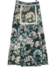 NWT Miss Me Green Tropical Floral Embroidered Skirt Side Slit Semi Sheer-Large