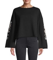 DRIFTWOOD Sundance XS Embroidered Sweatshirt Pullover Top Floral Black Cream