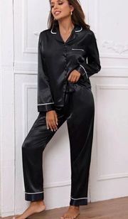 black long sleeve silk pajama set