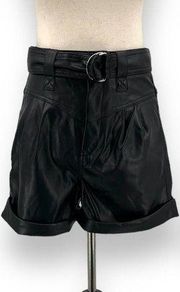 Ci Sono Black High Rise Belted Cuffed Vegan Leather Shorts Size Small NWT