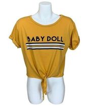 Gold Cropped Knot Front Baby Doll Top XL