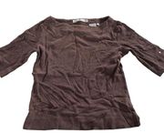 Tommy Hilfiger Shirt Womens Small Solid Brown Short Sleeve Boat Neck Tee Cotton