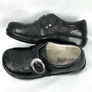 Alegria Khloe Leather Loafer in Black Nappa Sz 37 Comfort Shoe Buckle Detail