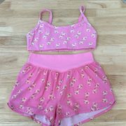 Athletic Set Shorts and Sports Bra Floral Pink Size Medium