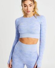 Aybl Evolve Camo Seamless Long Sleeve Crop Top in Blue Size Large