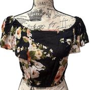 Band of Gypsies Cropped Floral Flutter Off Shoulder Top Blouse Womens S NWT