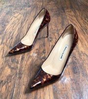 Manolo Blahnik • BB Pumps patent leather heels Tortoise brown pointed toe