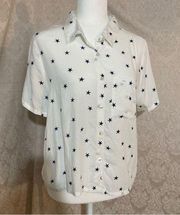 Japna large white blue stars button up top NWT