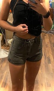 SheIn Grey/ Black High Waisted Jean Shorts