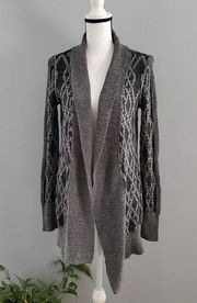 Kaisley Long Cable Knit Gray Open Cardigan M