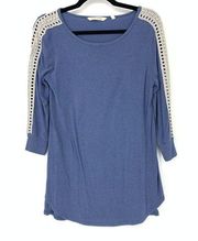 Soft Surroundings Tunic Tee Women's Size S Cassidie Lace Crochet Trim Blue