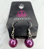 Paparazzi Purple Beaded Silver Tone Dangle Earrings Pierced Pair