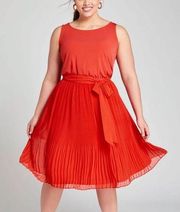 Lane Bryant Dress Red Mixed Media Pleated & Belted Fit & Flare Sz 22/24 (3X) NWT