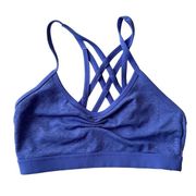 Lorna Jane Sports Bra Womens XS Blue Heathered Strappy V Neck Athleisure Ladies