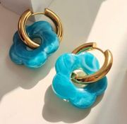 Boutique NEW Blue Floral Acrylic 90s Drop Hoop Earrings