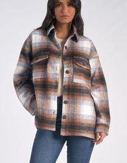 NWT Elan Long Sleeve Riley Plaid Button Front Jacket Brown Women's Size Small