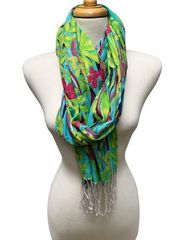 Lilly Pulitzer Murfee Scarf Silk Cashmere Sarong Floral Beach Coastal Fringe