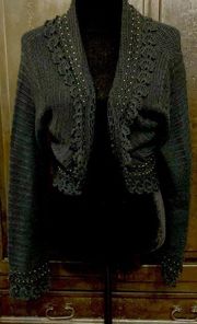 WD NY black crop cardigan w/gold jewels size Large