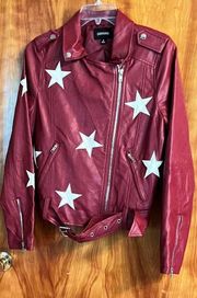 Zenana faux leather star moto belted jacket red size S