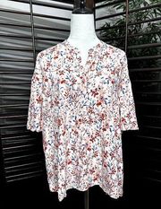 Time And Tru Woman's Pink Floral Short Sleeve Henley Blouse XL