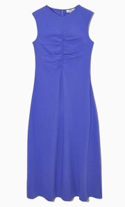 COS Slim Fit Gathered Midi Dress Blue Size Medium