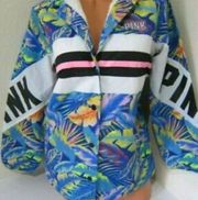 ✨ Victoria Secret Pink Sherpa Lined NEON TROPICAL Anorak Coach JACKET✨