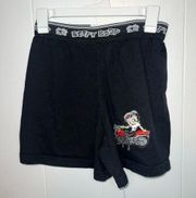 Size Medium Black Betty Boop Embroidered Biker boxer shorts with motorcycle