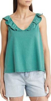 Deep Green Sea  Ruffle Trim Tank Top Sz M