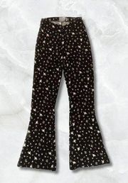 Flared High Waisted Pants in Black with Flower Prints