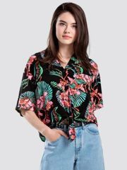 Levi Tropical Floral Printed Button Front Top 