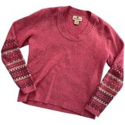 Woolrich Dahlia Fair Isle Sweater 100% Wool Knitted Crew Neck Pullover Pink L