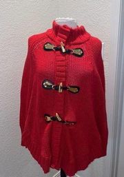 Michael Michael Kors Chunky Knit Red Zipper Cardigan Sweater Dolman EUC Sz M