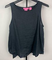 Isaac Mizrah Black 100% Linen Open Back Tank Top