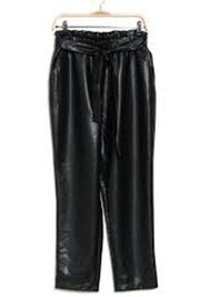 Avec Les Filles Black Faux Leather Belted Paper Bag Pants Women's LARGE