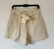 NEW Charlie Holiday Frankie Belted Relaxed Shorts Oyster Cream M 6