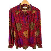 Givenchy En Plus 80’s Vintage Colorful Print Popover Long Sleeve Blouse Wool Top