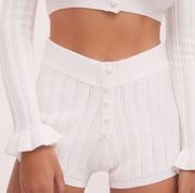 For Love & Lemons Camille White Pointelle Knit Shorts