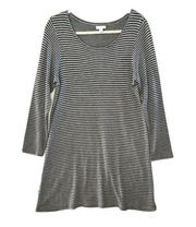 A-line scoop neck Striped black grey Casual Long Sleeve Tee Dress Medium