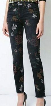 7 For All Mankind Black Floral Print High Rise Jeans