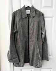 Flax Linen Pointed Collar Grey Full Zip Lightweight Jacket Medium