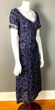 Vintage Betsy Johnson long Dress Black label witch black pink eyelet size s