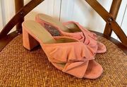 Ann Taylor pink ruffled toe square toe suede sandals