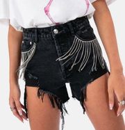 Halo Rhinestone Black Denim Shorts