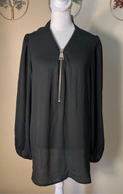 Carmen Marc Valvo Black Zip Neck Long Sleeve Blouse XL