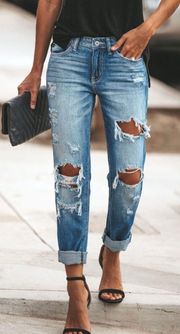 NEW Women’s Blue High Rise Distressed Ripped Jeans