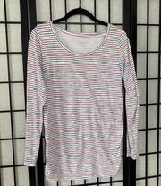 Liz Lange Maternity Pregnancy Long Sleeve Multicolor Stripes Top Pink Small