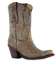 Corral Cowgirl Western Cowboy Leather Boots Brown Turquoise Stitched Size 6.5