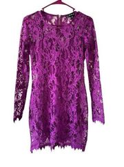 For Love & Lemons Maui Waui Lace Long Sleeve Mini Dress Purple Orchid XS